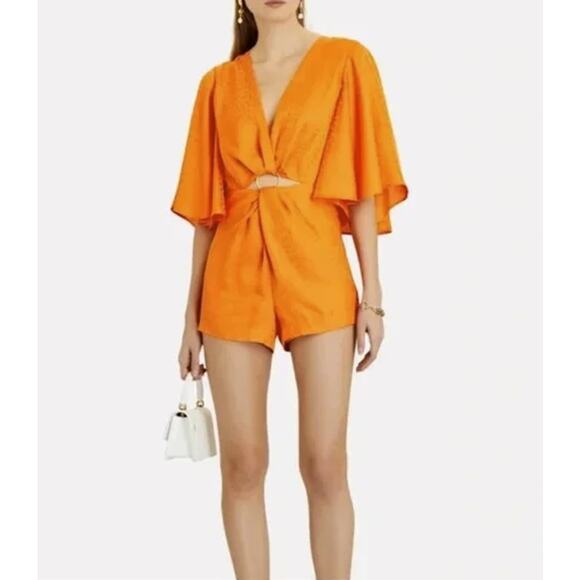 Significant Other Women's Isabel Romper Orange XS Flare Sleeve Ring Cutout Satin - Picture 1 of 11